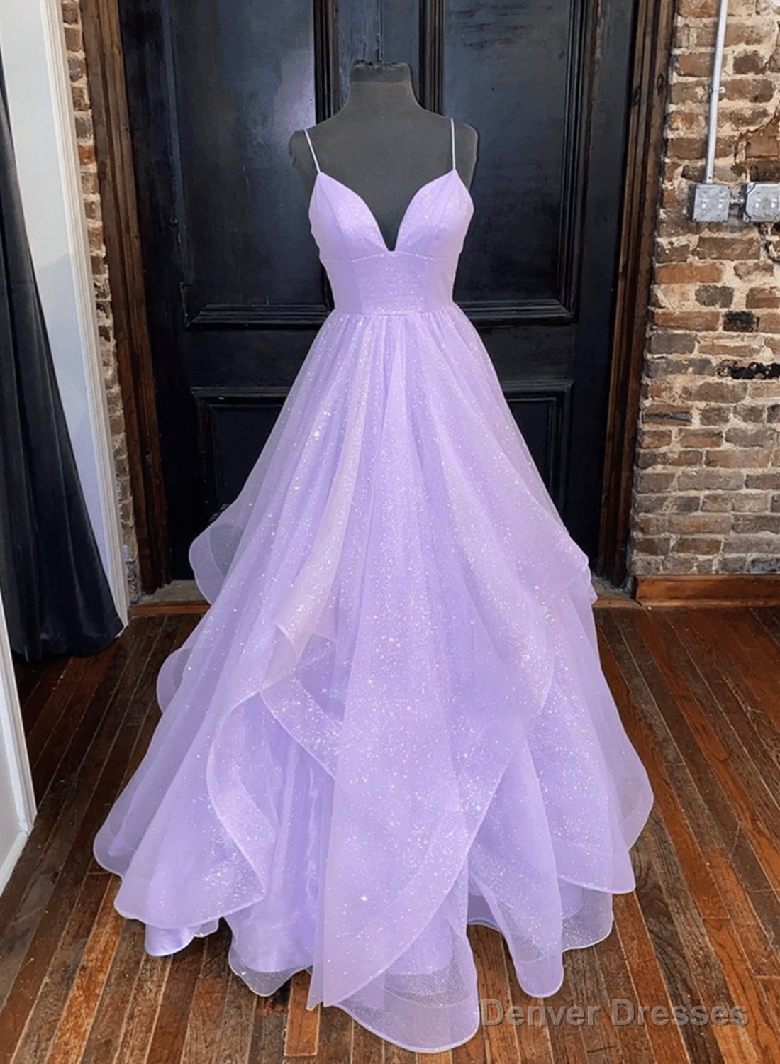 Light Purple Tulle Straps Long Formal Dress, A-line Purple Prom Dress Main image