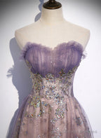 Light Purple Tulle with Lace A-line Floor Length Party Dress, Light Purple Evening Dress