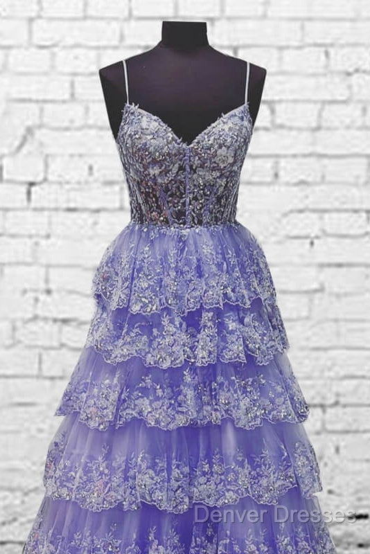 Light Purple V Neck Layered Lace Prom Dress Secondary image