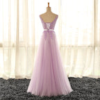 Light Purple V-neckline Long Formal Dress, Tulle Lace Applique Bridesmaid Dress