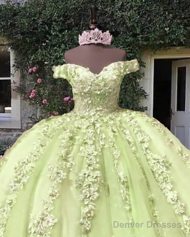 Light Sage Tulle Off Shoulder Ball Gown Appliques Dress Secondary image