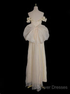 Light Yellow A-Line Satin Off-Shoulder Tulle Long Prom Dress Graduation Prom Dress Wedding Dress