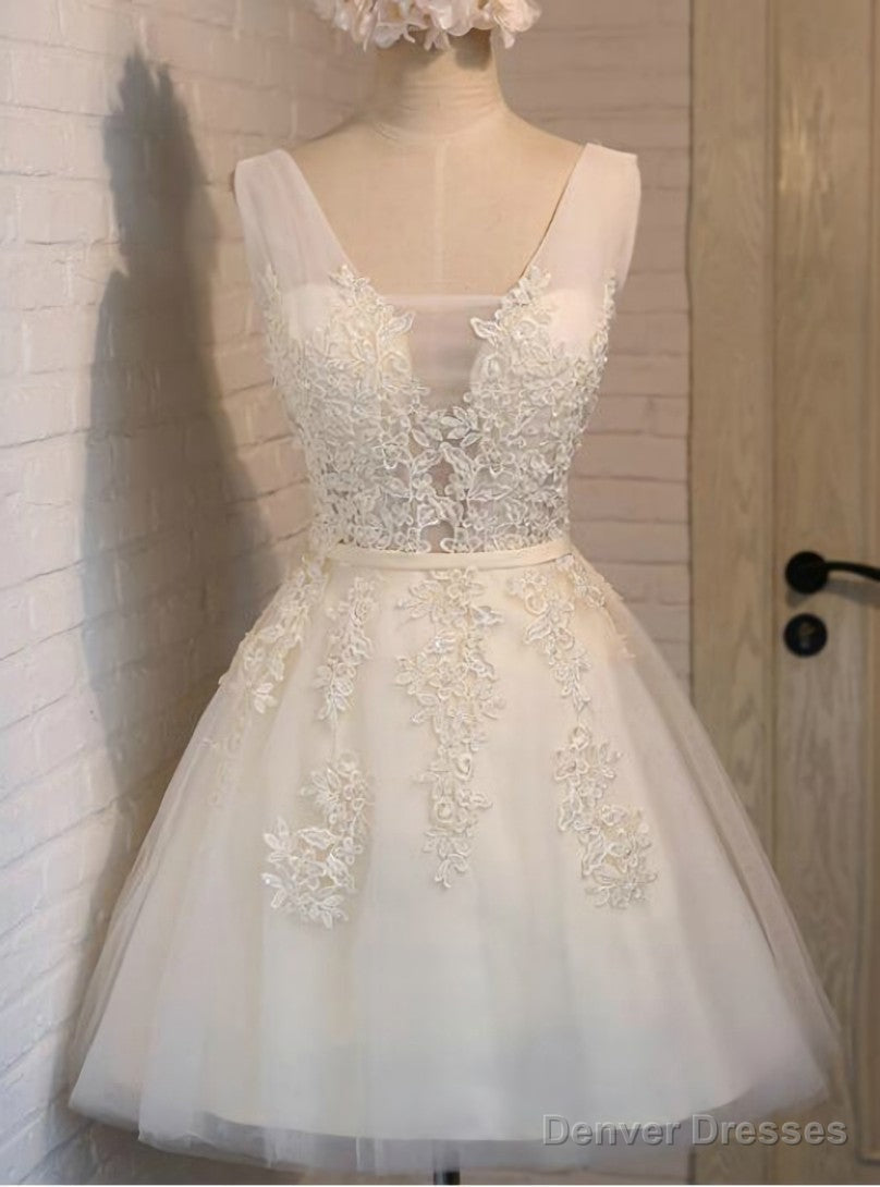 Light Yellow V-neck Tulle Lace Dress Main image