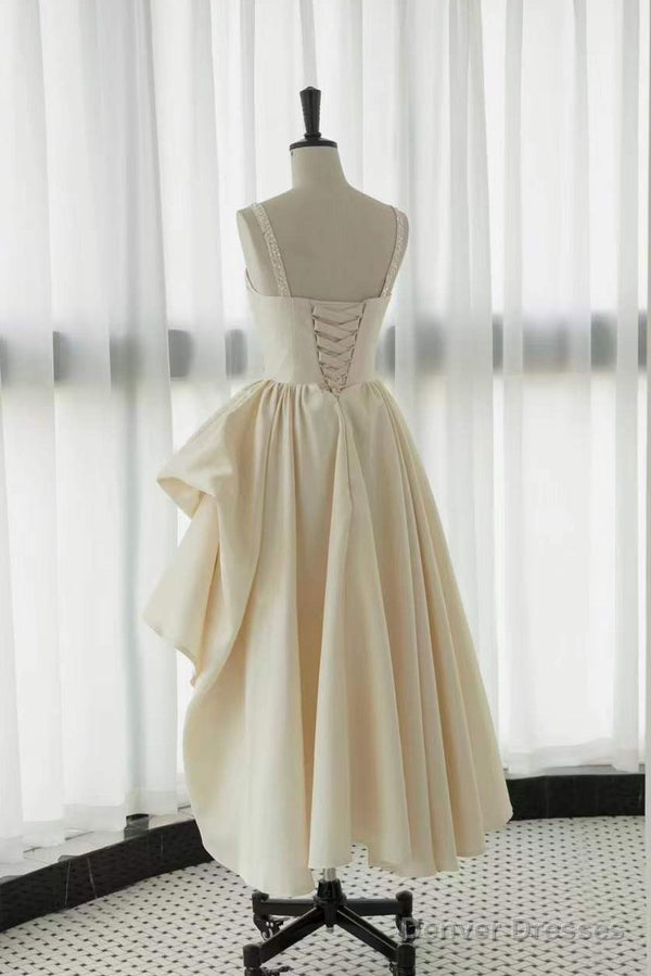 Ankle Length Straps Prom Dress, Satin Homecoming Gown with Beads Secondary image