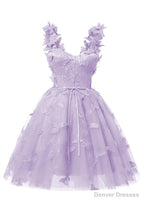 Lilac 3D Butterfly Lace Applique Tulle Homecoming Dress for Teens Sweetheart Mini Short Prom Dresses