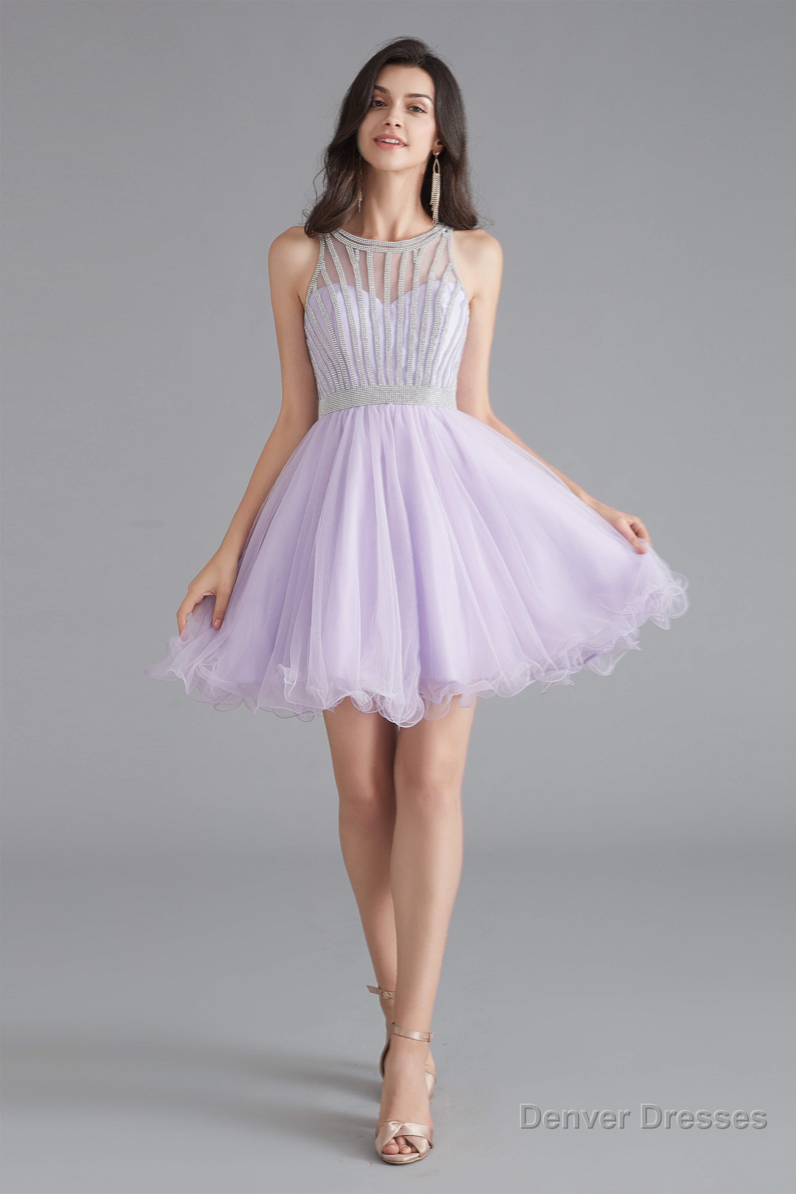 A-Line Tulle Sleeveless Beading Homecoming Dresses Secondary image