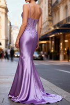 Lilac Floral Classy Mermaid Corset Long Prom Dress