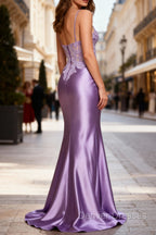 Lilac Floral Elegant Mermaid Corset Long Prom Dress