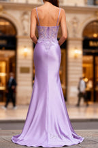 Lilac Floral Mermaid Corset Long Prom Dress with Slit