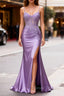 Lilac Floral Mermaid Corset Long Prom Dress with Slit