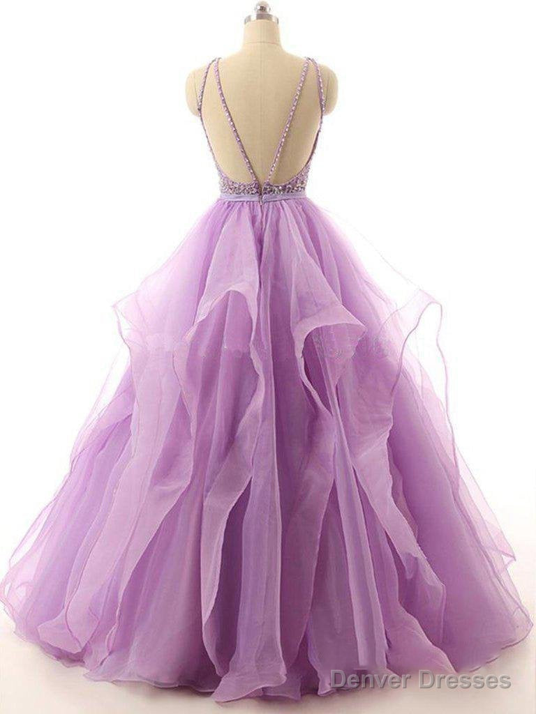 Lilac Lace Beaded Long Organza Quinceanera Ball Gowns Secondary image