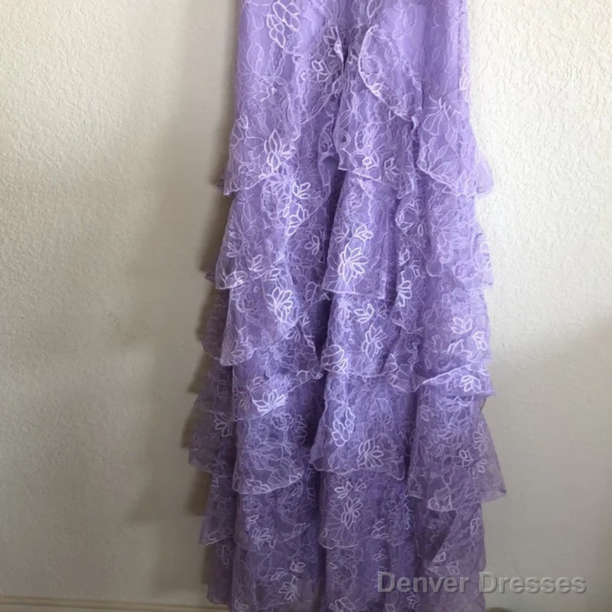 Lilac Lace Long prom dress Evening Gown Party Dress
