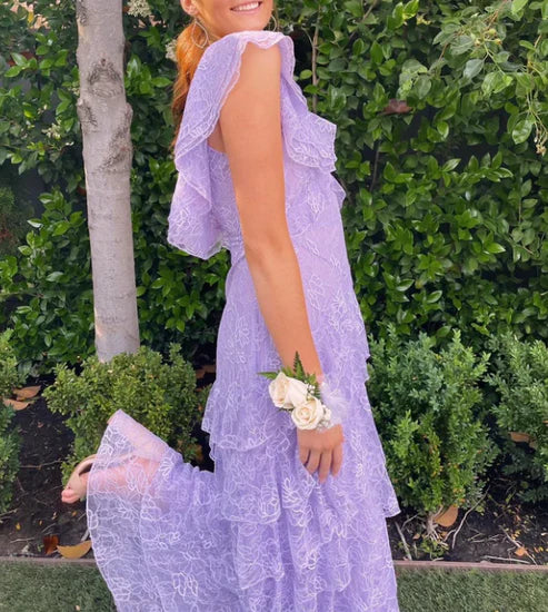 Lilac Lace Long Prom Dress Party Dress 21Th Birthday Outfits