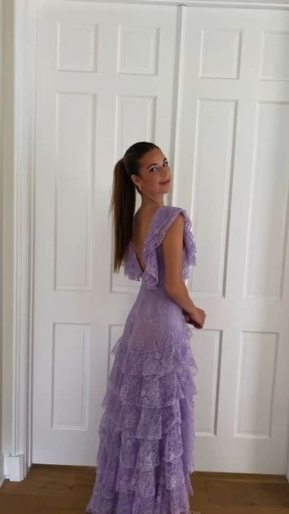 Lilac Lace Long Prom Dress Party Dress 21Th Birthday Outfits Main image