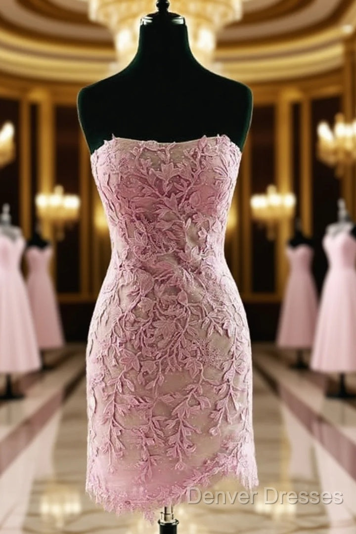 Lilac Lace Strapless Bodycon Homecoming Dress Main image