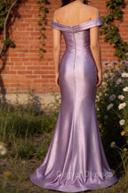 Lilac Mermaid Off the Shoulder Ruched Long Prom Dress