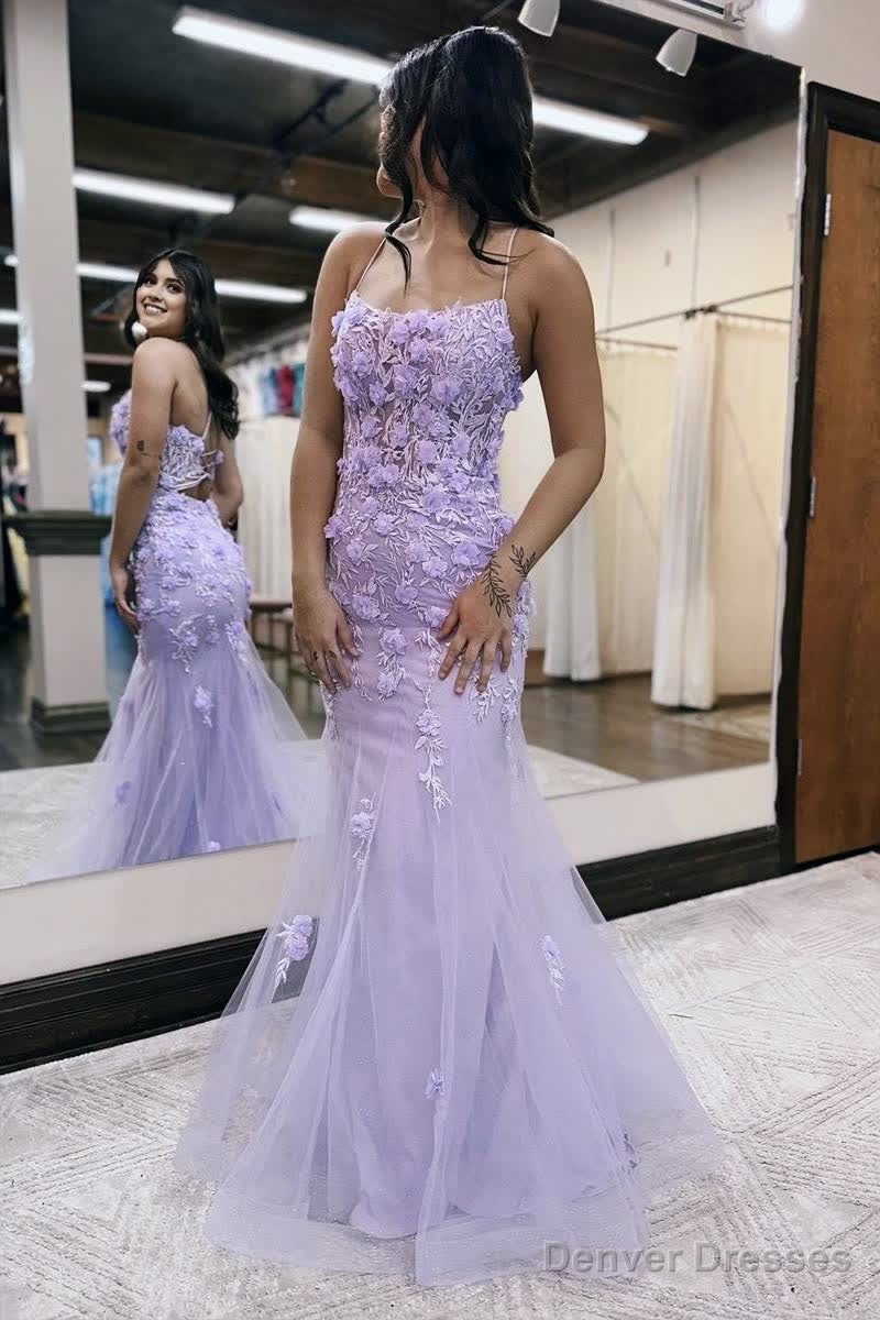 Lilac Mermaid Scoop Neck Prom Dress with Appliques Main image