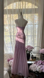 Lilac Mermaid Spaghetti Strap Beaded Chiffon Long Prom Dress Graduation Prom Dress