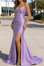 Lilac Mermaid Sweetheart Corset Long Prom Dress with Slit