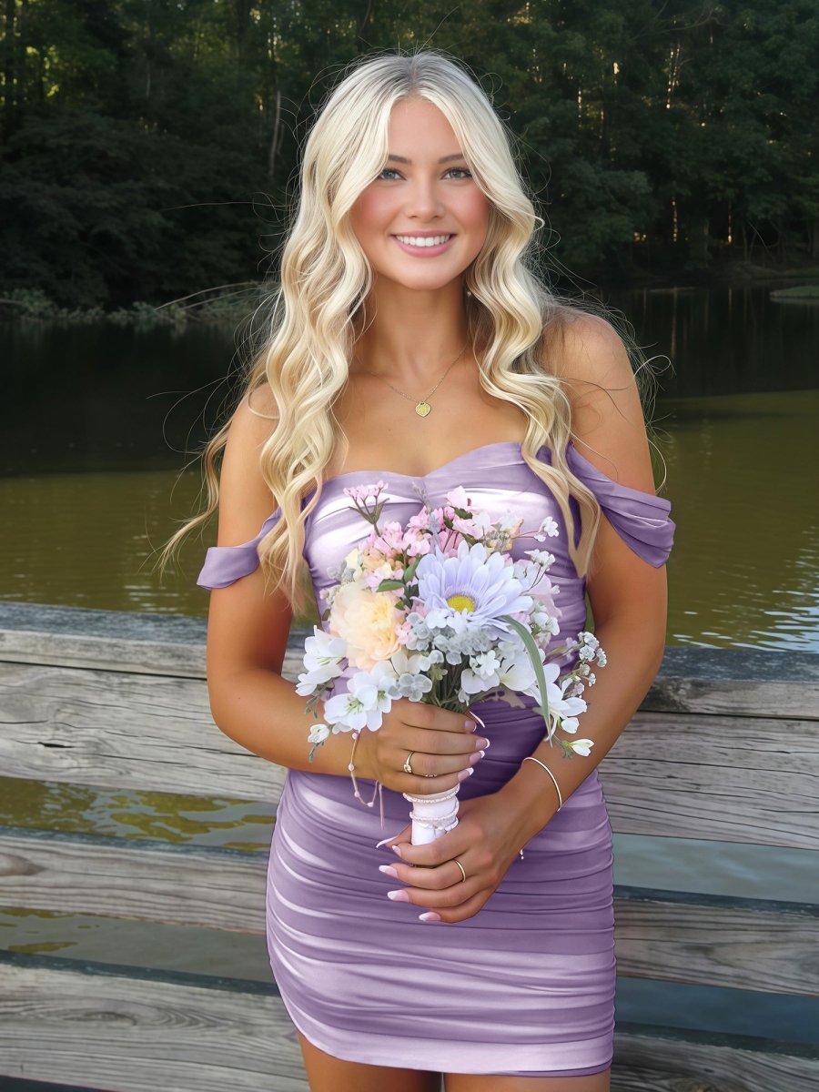 Lilac Off The Shoulder Tulle Homecoming Dress Short Cocktail Dresses Main image