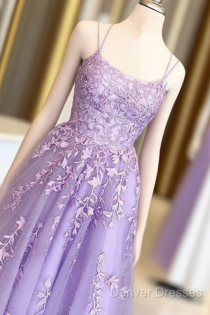 Lilac Prom Dress With Appliques, Long Princess Prom Dress, Prom Dance Dress, Formal Prom Dress Long Main image