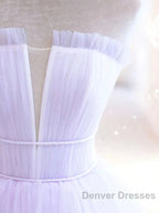 Lilac Purple Strapless Tulle Sheer A Line Prom Dress