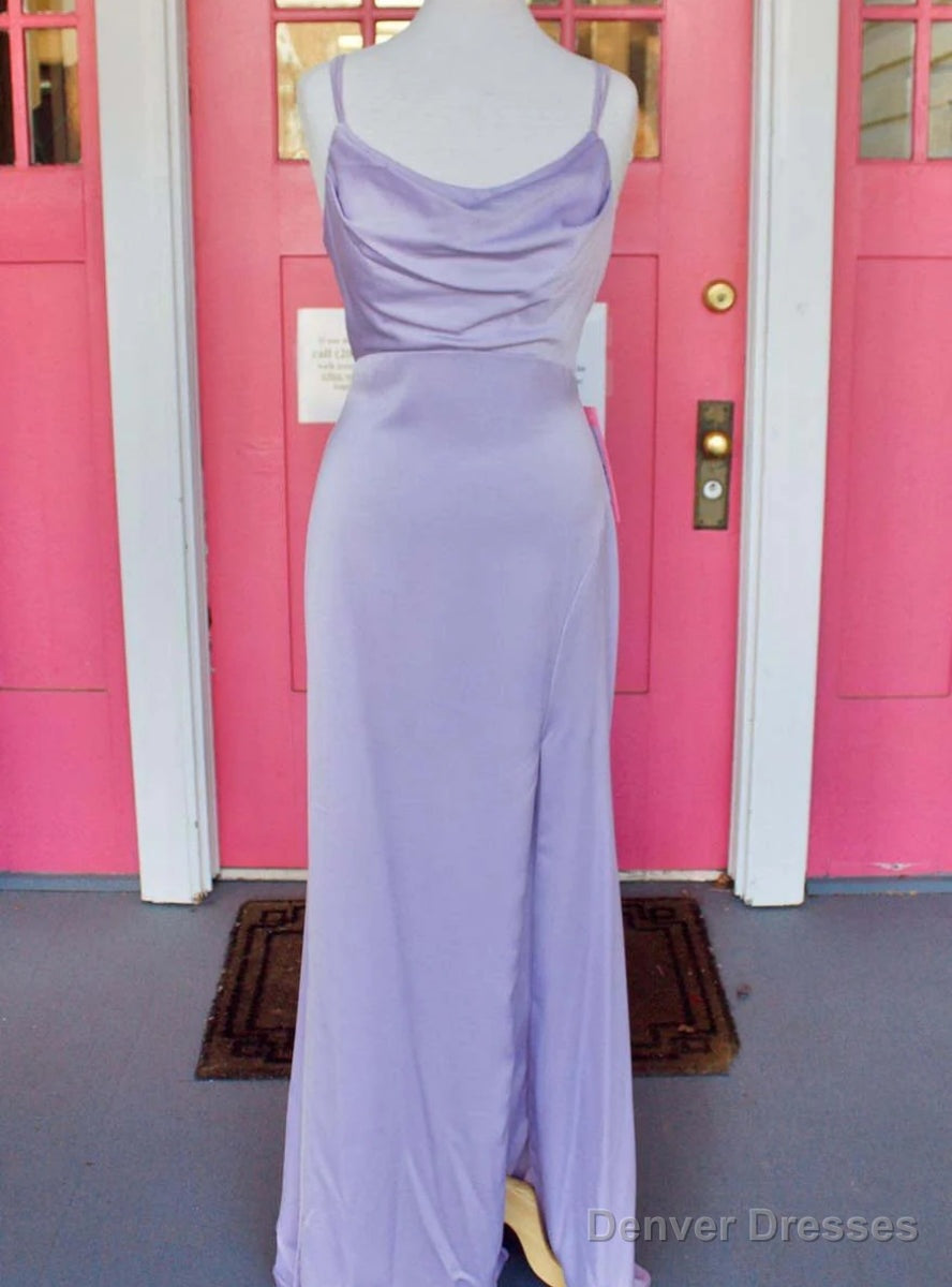 Lilac Satin Spaghetti Straps Pleats Prom Dress Main image