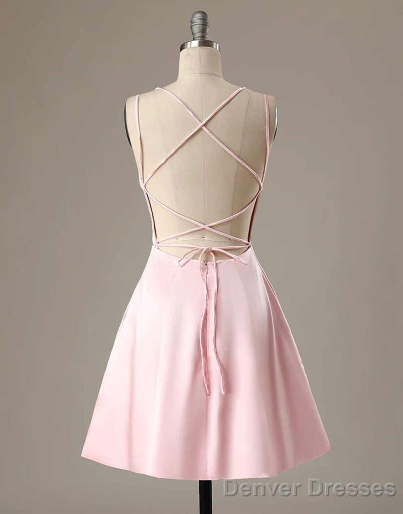 Cute Short Pink Evening Dress With Pocket Short Pink Formal Graduation Cocktail Dress, Pink Cocktail Dress