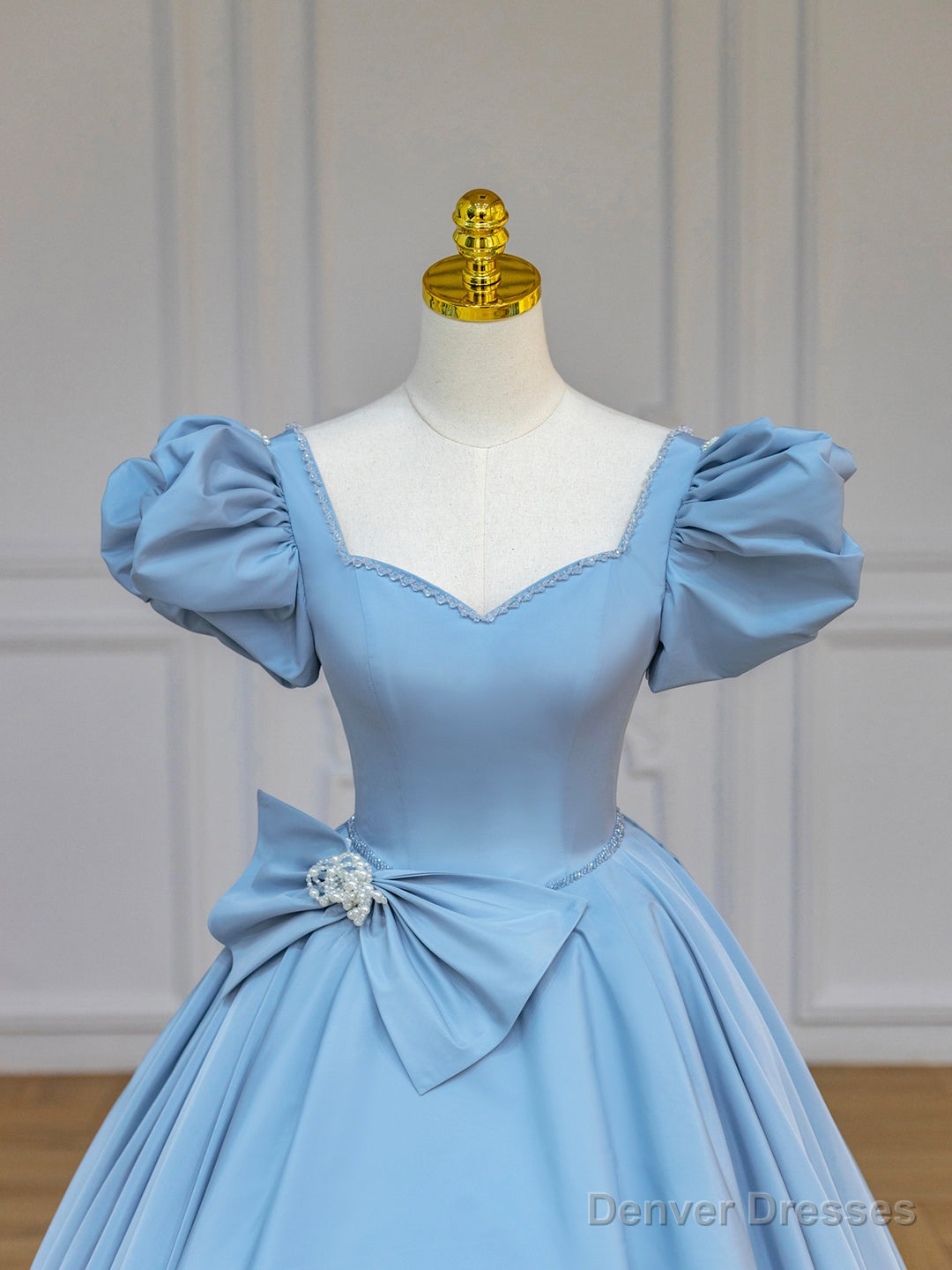 Blue Satin Long Prom Dress with Bow, Blue A-Line Formal Evening Dress Secondary image