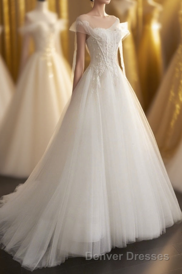 A-Line Tulle Lace Long Prom Dress, Evening Party Dress