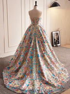 Beautiful Sequins Strapless Long Prom Dress, A-Line Evening Dress Party Dress