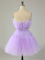 Purple Strapless Tulle Knee Length Party Dress, A-Line Homecoming Dress