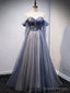 Blue Sweetheart Tulle with Lace Party Dress, Blue Long Formal Dress