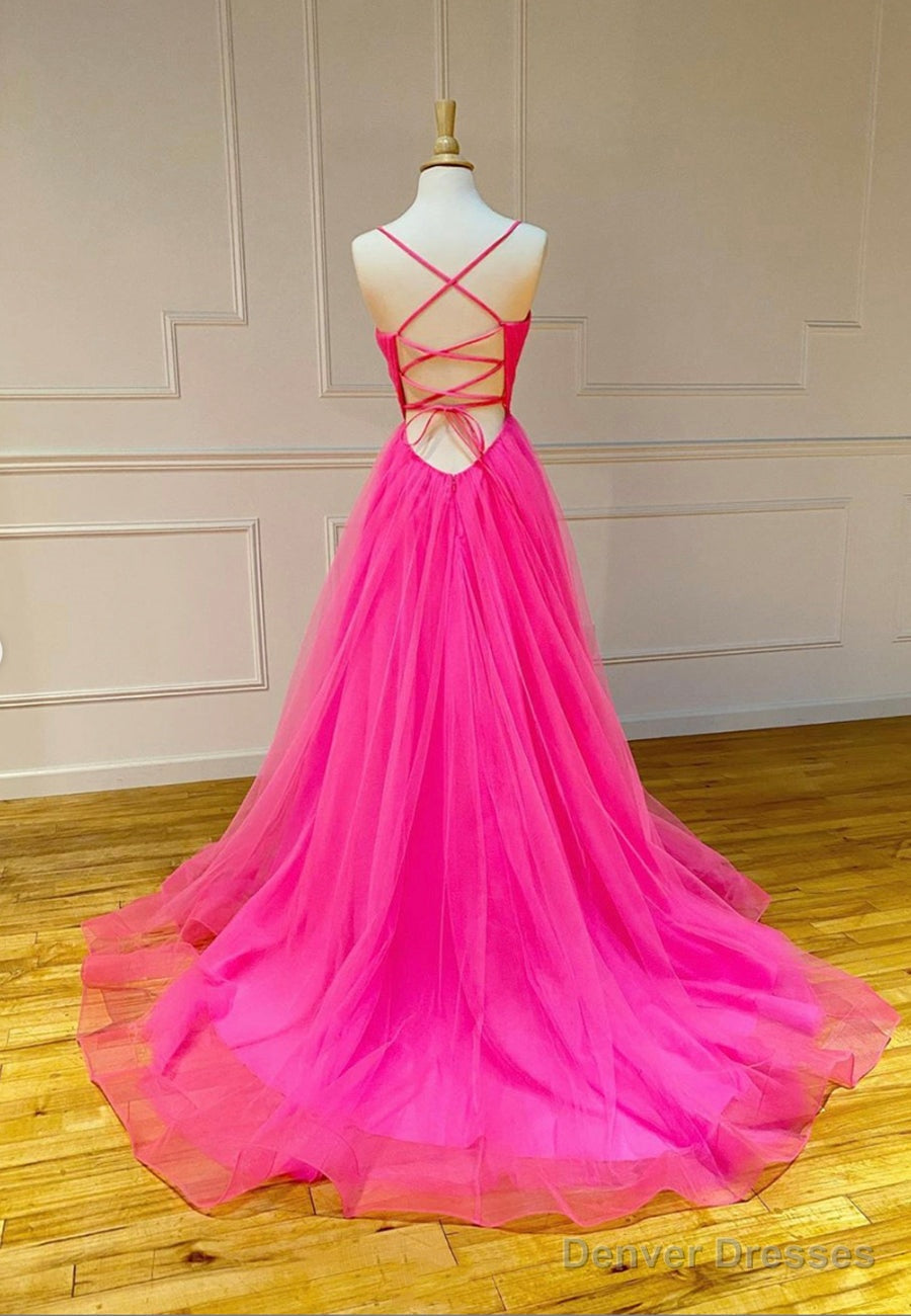 Simple V-Neck Tulle Long Prom Dresses, A-Line Evening Dresses Secondary image