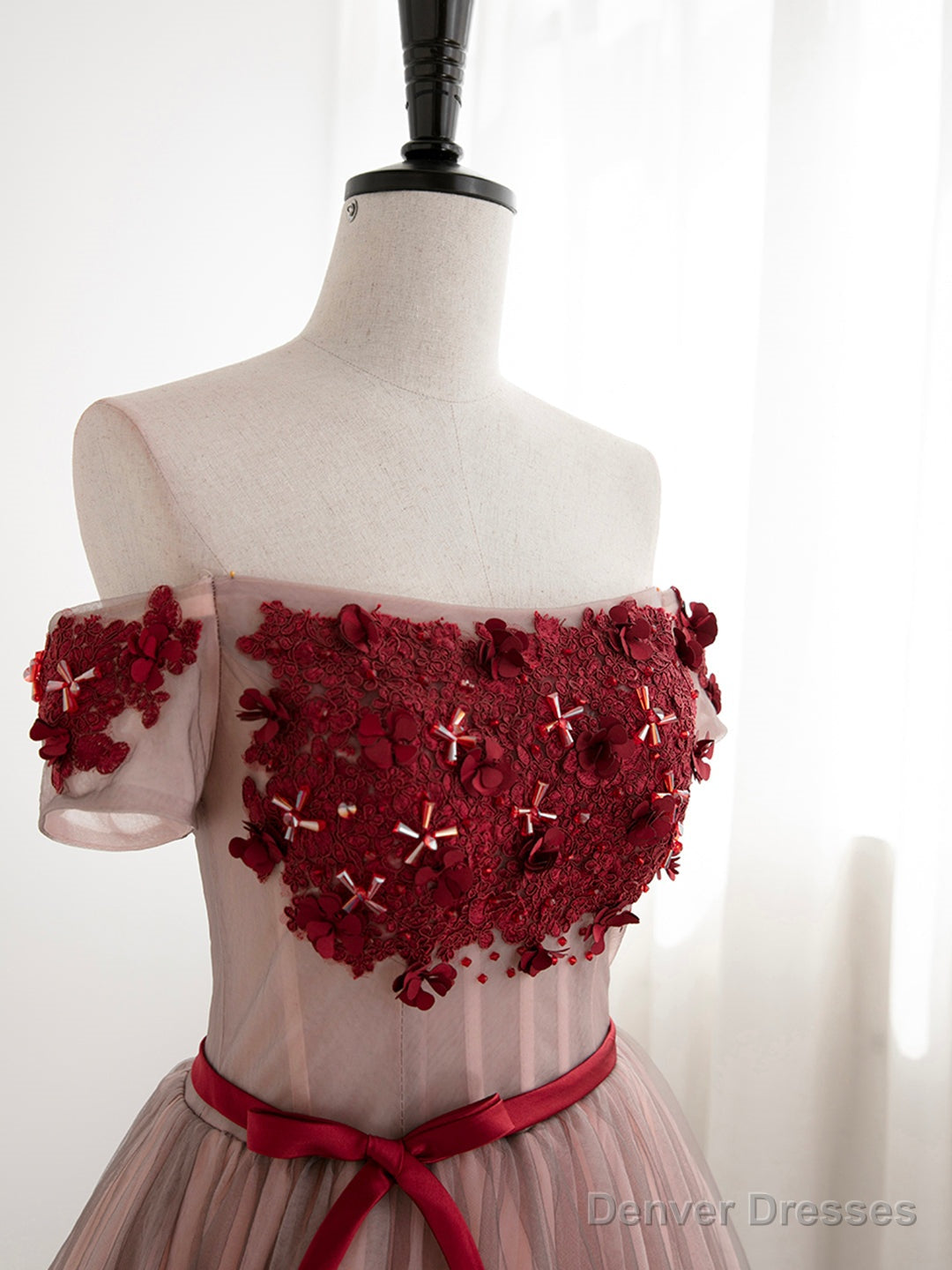 Cute Tulle Lace Short Prom Dress, Off the Shoulder Evening Dress Main image