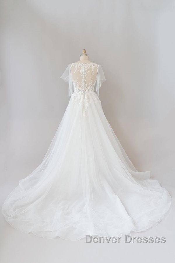 Long A-line Appliques Lace Tulle Wedding Dress with Sleeves Secondary image