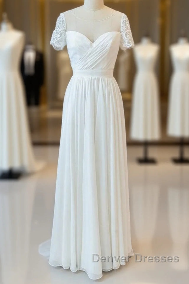 Long A-line Chiffon Backless Wedding Dress with Sleeves