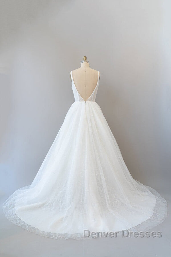 Long A-line Open Back Sequins Tulle Backless Wedding Dress Secondary image