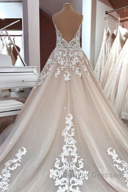 Long A-Line Sequin Tulle Spaghetti Straps Appliques Lace Wedding Dress Secondary image