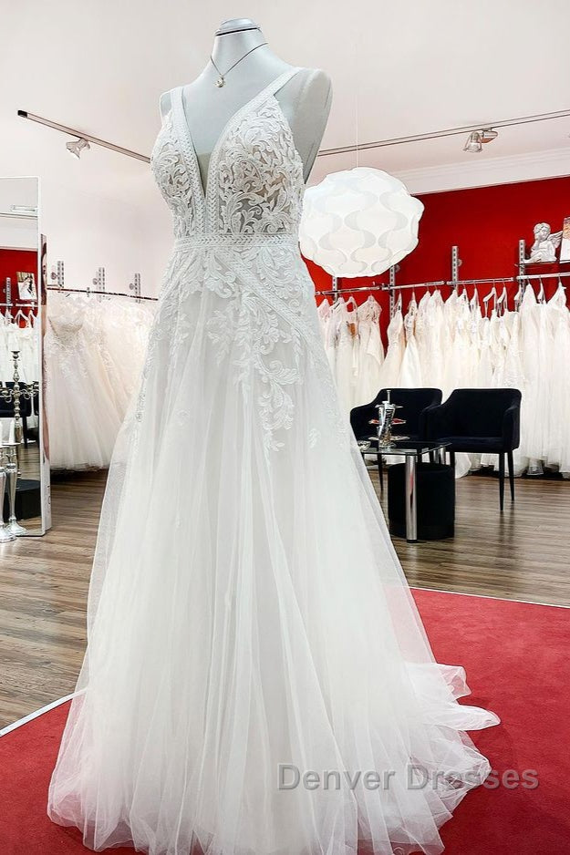 Long A-line Sleeveless Tulle Lace Appliques Open Back Wedding Dress Secondary image