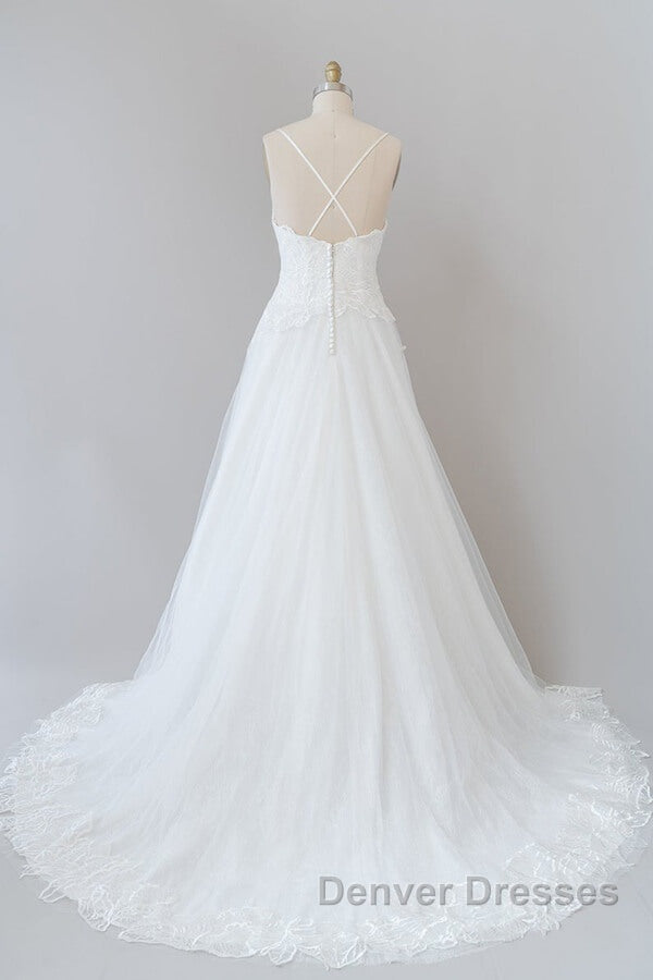 Long A-line Spaghetti Strap Applique Tulle Backless Wedding Dress Secondary image
