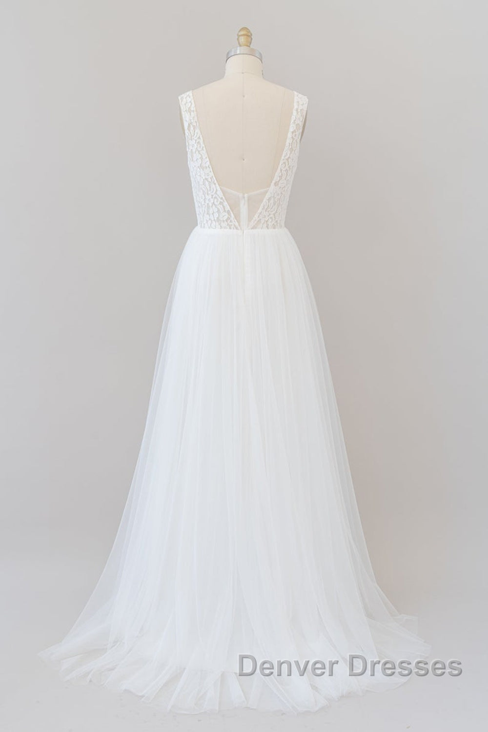 Long A-line Straps V-neck Chiffon Open Back Wedding Dress