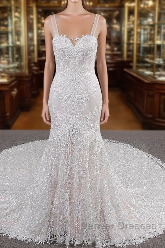Long A-line Sweetheart Applqiues Lace Tulle Wedding Dress Main image