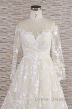 Long A-line Sweetheart Applqiues Tulle Wedding Dress with Sleeves
