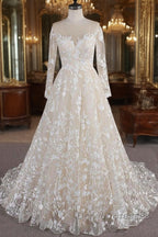 Long A-line Sweetheart Applqiues Tulle Wedding Dress with Sleeves