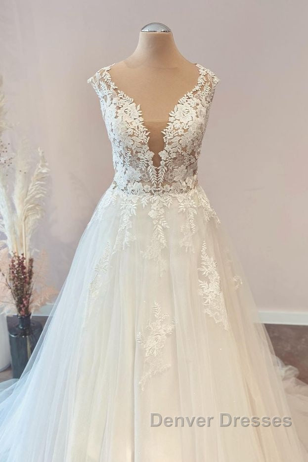 Long A-Line Sweetheart Floral Lace Tulle Wedding Dress Secondary image