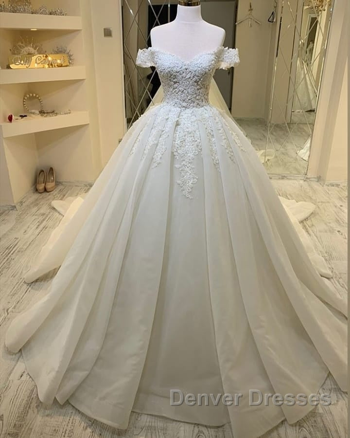 Long A-Line Sweetheart Off-the-Shoulder Appliques Lace Ruffles Wedding Dress Secondary image