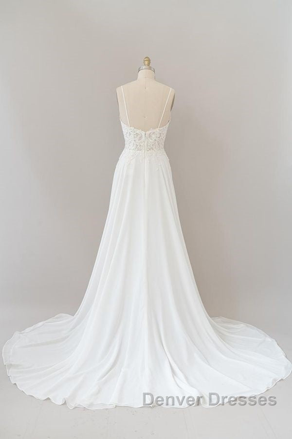 Long A-line Sweetheart Spaghetti Strap Appliques Chiffon Wedding Dress Secondary image