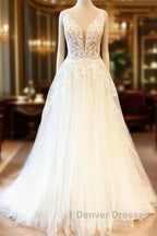 Long A-Line Sweetheart Spaghetti Straps Tulle Wedding Dress
