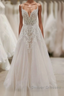 Long A-line V-neck Spaghetti Straps Appliques Tulle Wedding Dress